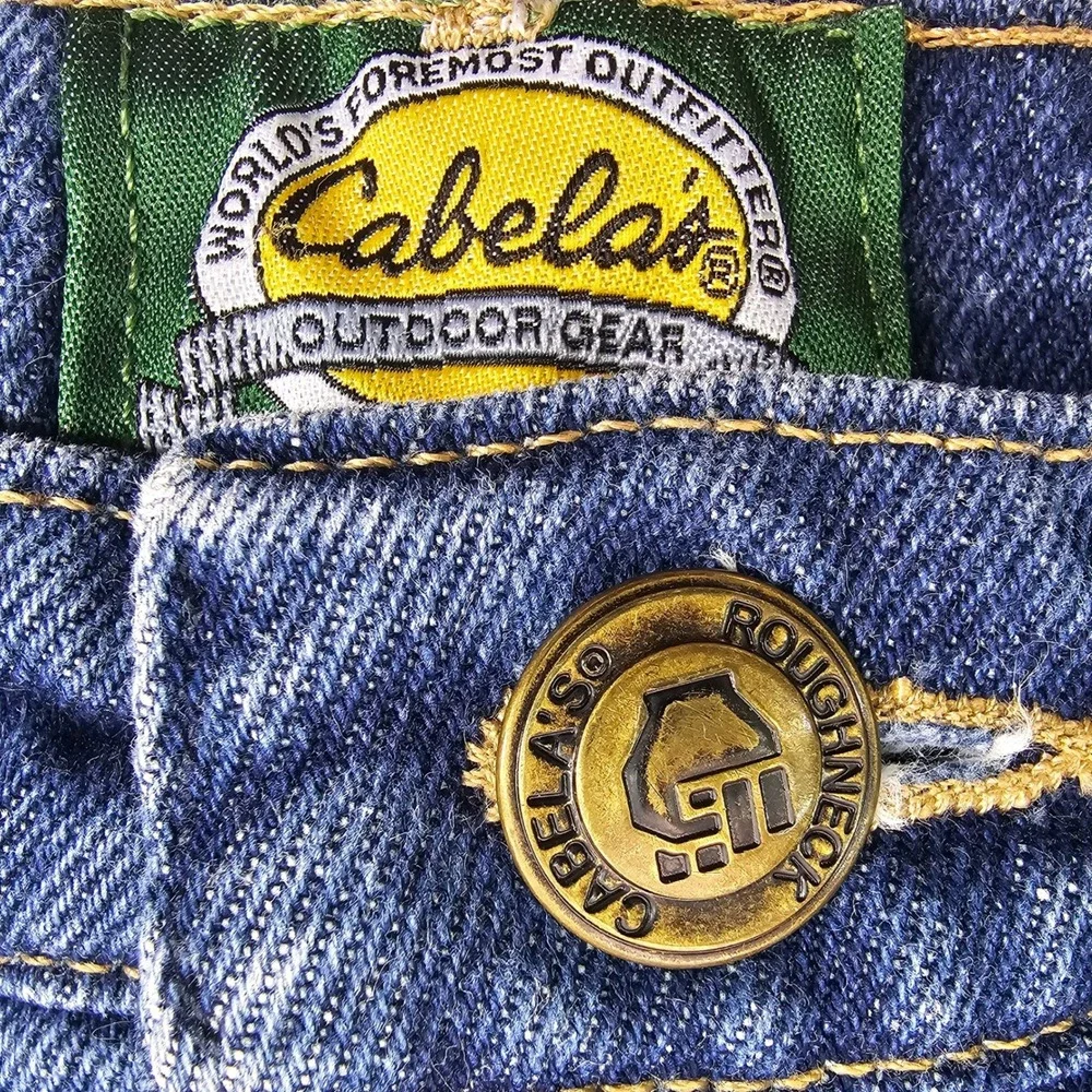 Cabelas Roughneck Men 37x29 Fleece Lined Relaxed Fit Denim Jeans Dark Stone Blue